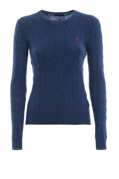 polo ralph lauren crew necks blue cable knit merino and cashmere sweater 00000136179f00s001